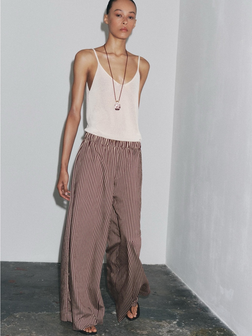 Zara ZW COLLECTION STRIPED FLOWY PANTS 3717/040 XS